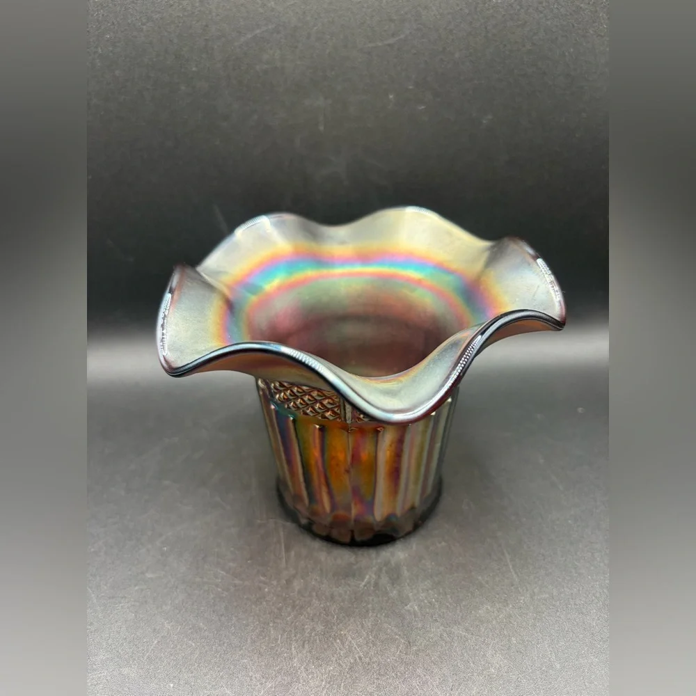 Vintage Northwood Amethyst Carnival Glass Luster Flute Hat Vase, Collectible